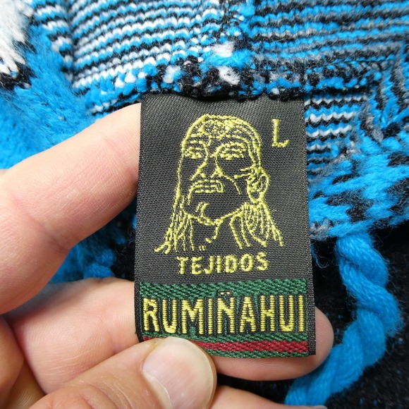 Tejidos Ruminahui Sweater Mens Large Wolf Dreamcatcher Hooded Jacket Ecuador - Picture 4 of 10